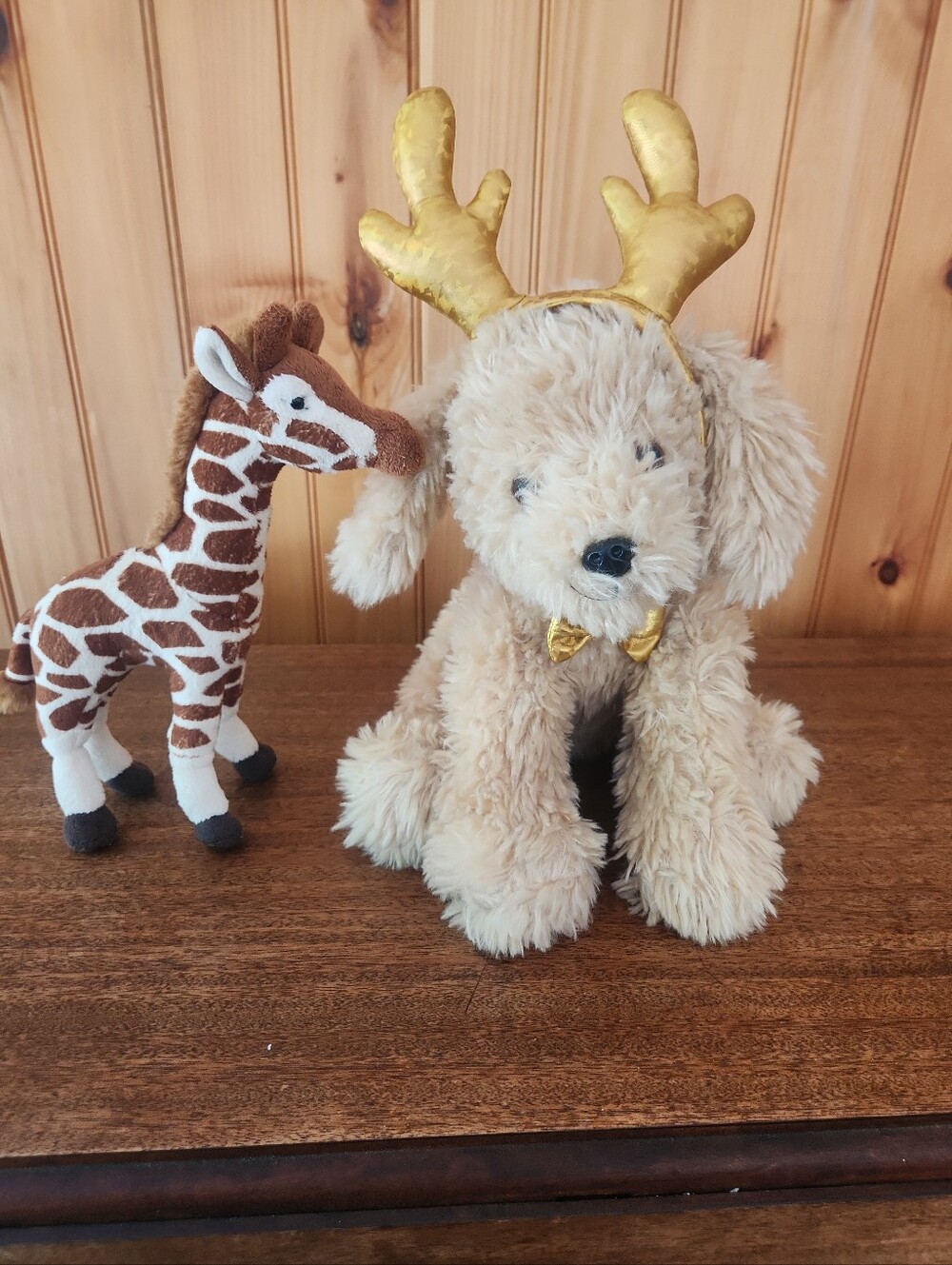 Both Are From FAO Schwarz Fluffy Tan Dog With Removable Raindeer Ears+